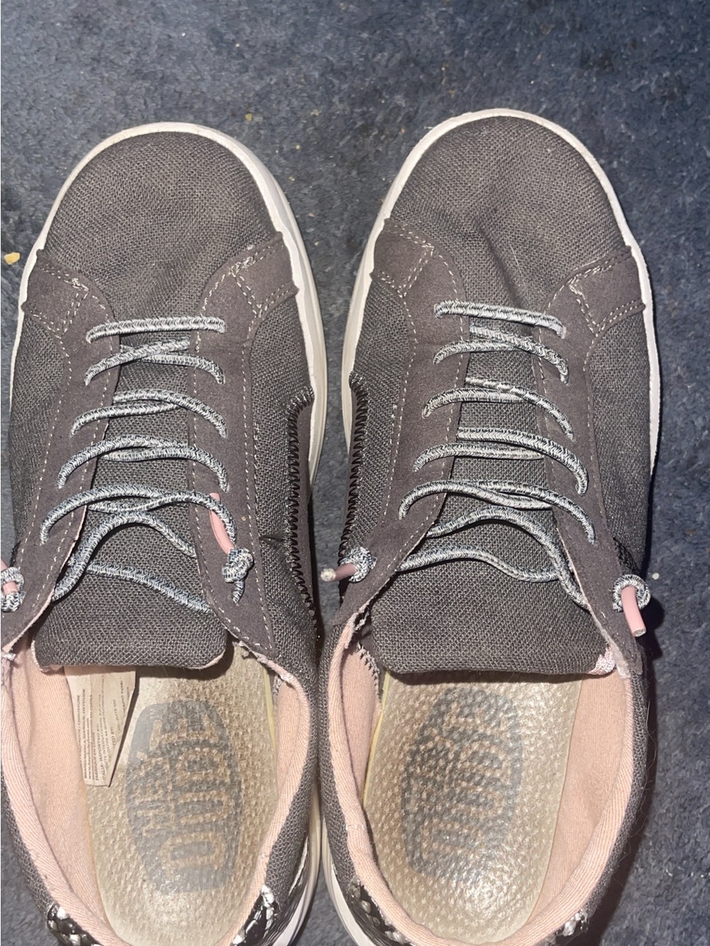 Hey Dude Women's Gray Canvas Sneakers with Pink Accents